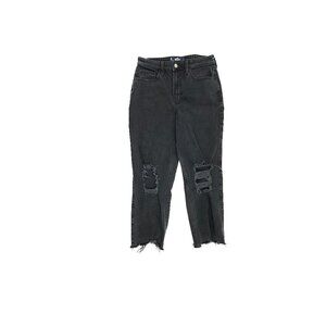 Hollister High Rise Raw Hem Vintage Straight Distressed Women size 9 Black Jeans